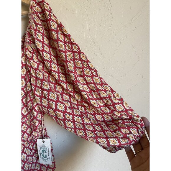 New! Rockin' G Tribal Aztec Geometric Southwestern Peasant Top Sweetheart Smocki - Picture 7 of 9